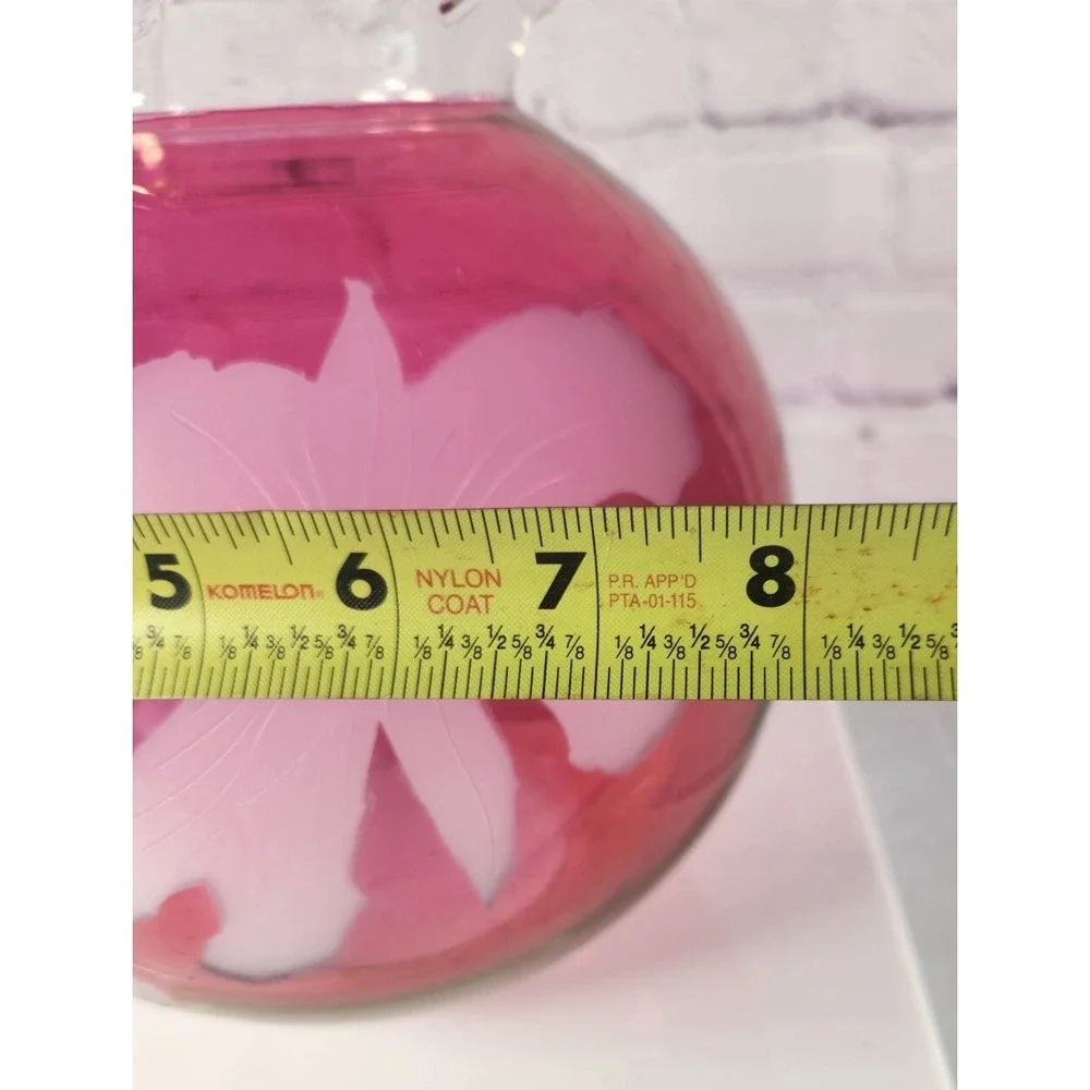 Etched Red Cranberry Glass Vase‎ Bowl Decor Flower Beautiful Ruby Red Color!